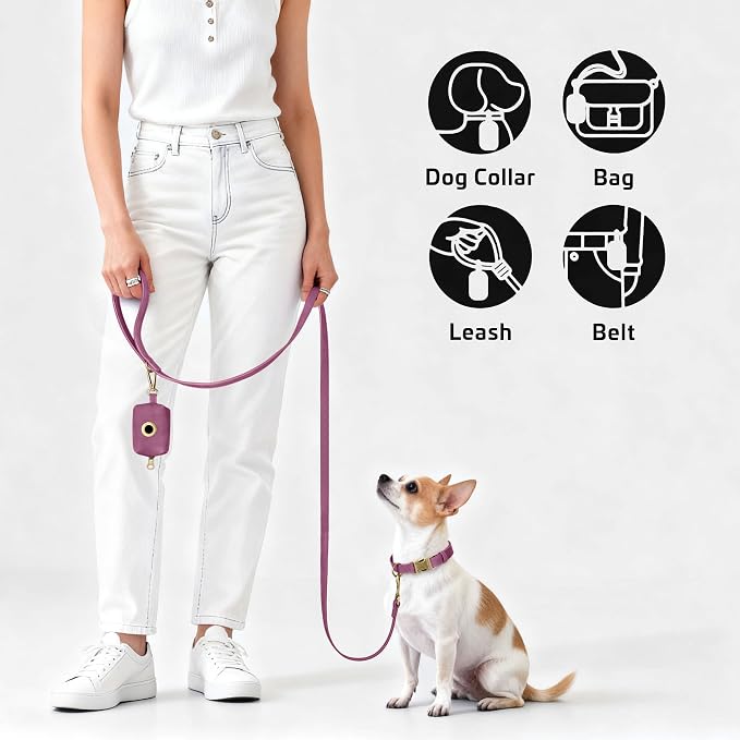 Didog Dog Poop Bag Holder for Leash, Stylish PU Leather, Purplw | Easy Clean for Daily Walking, Quick to Install on Leash & Harness, Easy-Pull with Metal Clip, Includes 1 Roll Pet Waste Bag - Image 3