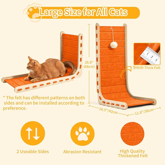 Felt Cat Scratcher for Indoor Cats,26.8 Inch,Orange | L Shaped Scratching Post, Scratch Board Scratchers for Large Cat Scratch Pad Furniture Protector with Ball Kitten Toys - Image 3