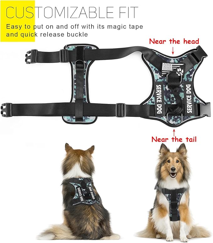 Service Dog Harness, Reflective Dog Vest Harness with 5 PCS Patches, Adjustable Soft Oxford Pet Harness, Inner Layer Mesh, Easy to Control for Dogs - Image 3