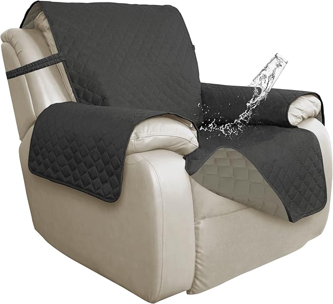 ISSUNTEX Double Protection 100% Waterproof Recliner Covers for Living Room, Reversible Furniture Protector Recliner Couch Sofa Slipcover for Dogs, Pets, Kids (Oversized Recliner, Dark Gray/Beige) by ISSUNTEX
