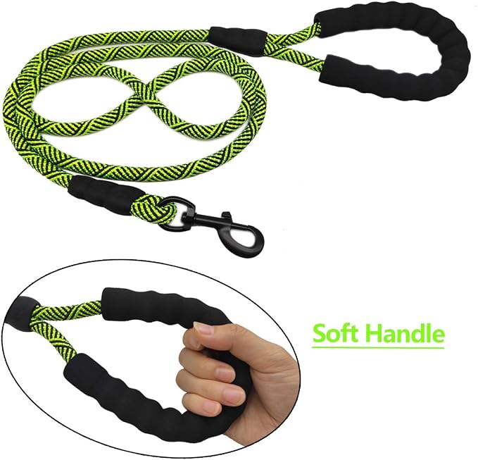 MayPaw Heavy Duty Rope Dog Leash, 3/4/5/6/7/8/10/12/15 FT Nylon Pet Leash, Soft Padded Handle Thick Lead Leashes for Large Medium Dogs (Green Black, 1/2" * 8') - Image 8