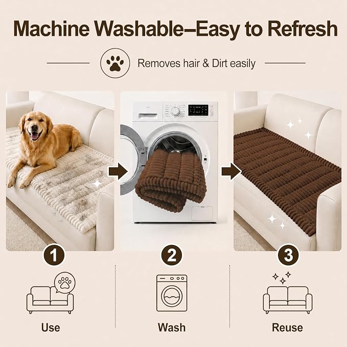 decorUhome Couch Cover for Dogs, Non Slip Fuzzy Thick Pet Sofa Protector | Pet Friendly, Machine Washable, Fits 3-Cushion Sofa, Protects Against Pet Hair & Daily Messes, Brown, 27.6" x 70.9" - Image 8