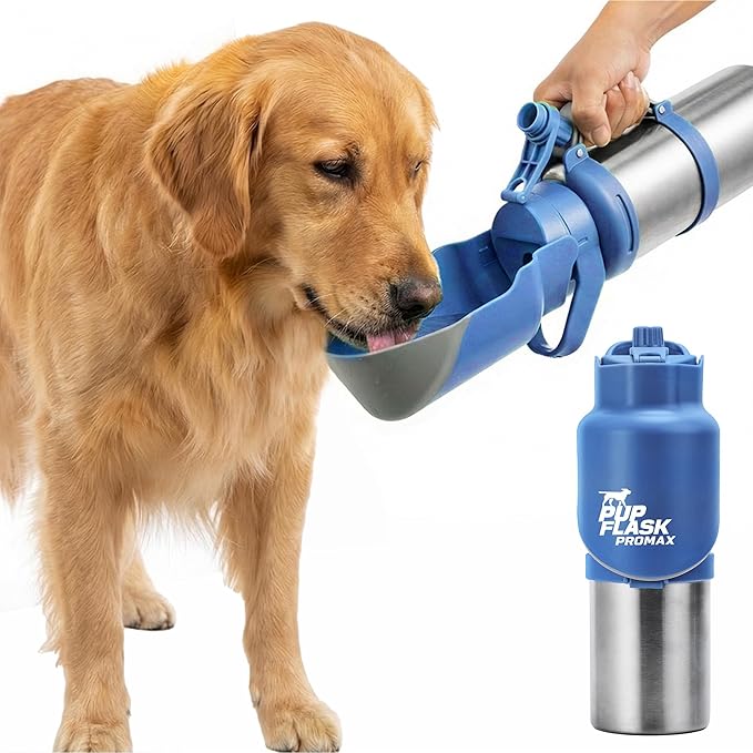 PupFlask Pro Portable Insulated Dog Water Bottle, Stainless Steel Bowl | 30 or 50 oz Leak-Proof Thermos Dispenser Keeps Water Cold 24+ Hours, Built-In Flip Cup for Walking, Hiking and Travel by TuffPupper