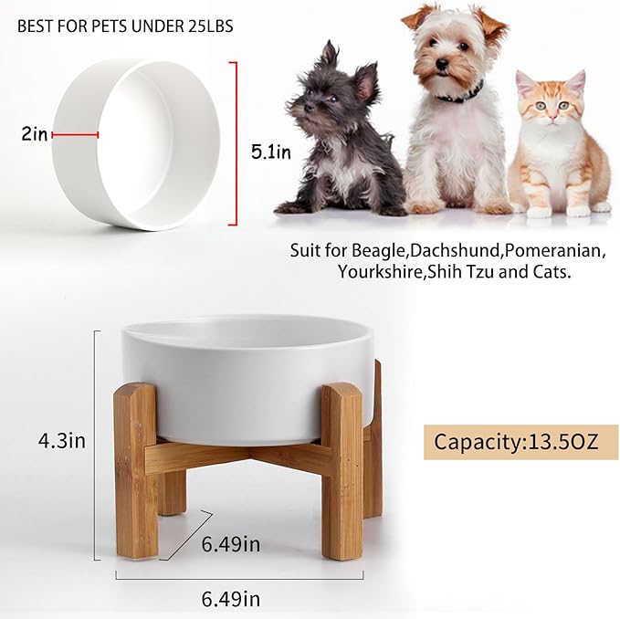 Petygooing White Elevated/Raised Ceramic Dog Bowl for Small Breeds, Dog Food Water Dish with Stand,Pet Feeding Bowl with Anti Slip Rubber for Cats and Small Dogs Puppy 13.5 OZ (5.1In / 1.7 Cups - Image 3