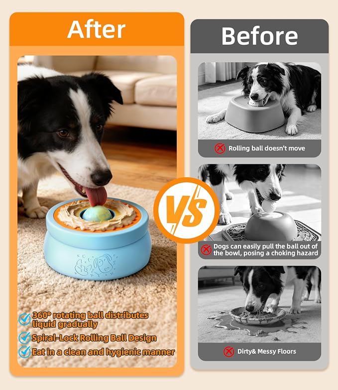 Dog Licking Bowl with Rolling Ball, 2- in-1 Slow Feeder Bowl | For Yogurt, Wet Food & Liquid Treats, Spill Resistant, Anti-Slip, Easy Clean for Dogs & Cats - Image 3