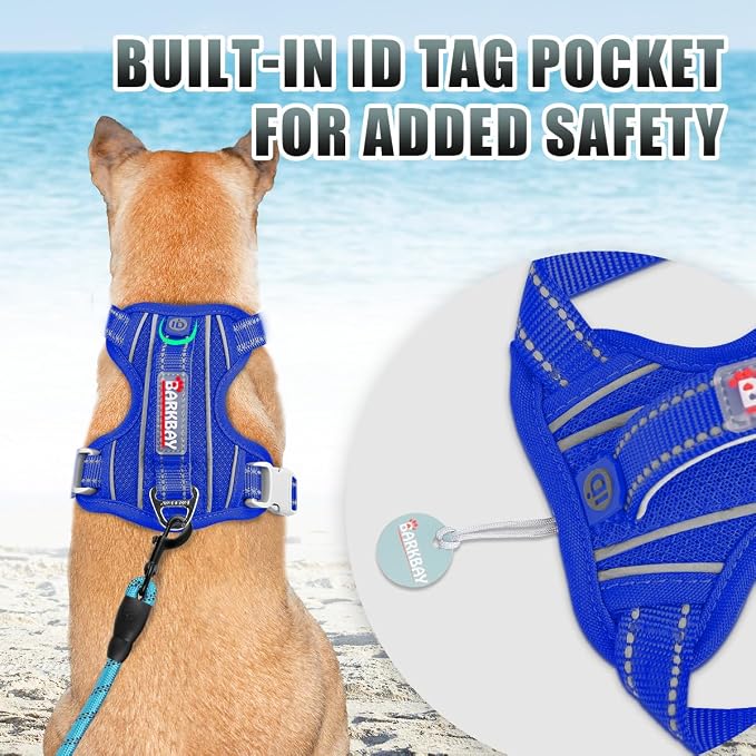 BARKBAY No Pull Dog Harness Large Reflective Dog Harness with Front Clip and Easy Control Handle for Walking Training Running with ID tag Pocket(Sapphire Blue,M) - Image 2