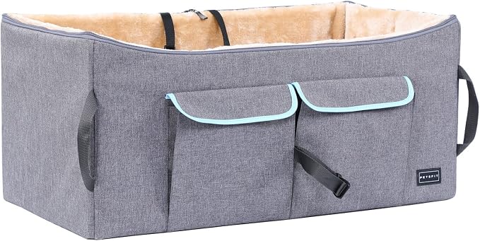 Petsfit Dog Car Seat for Large Dogs, Pet Travel Dog Booster Seat with 2 Safety Belt, Washable Double-Sided Cushion and Storage Pocket for Medium Dogs (Large, Light Grey) by Petsfit