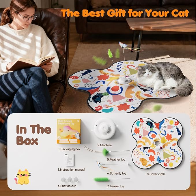 Aktor Interactive Cat Toy for Indoor Cats - Rechargeable Automatic Hide & Seek with Fluttering Butterfly, Moving Feather Wands & Realistic Prey Sounds | Motion Activated Exercise Toy for Bored Cats - Image 7