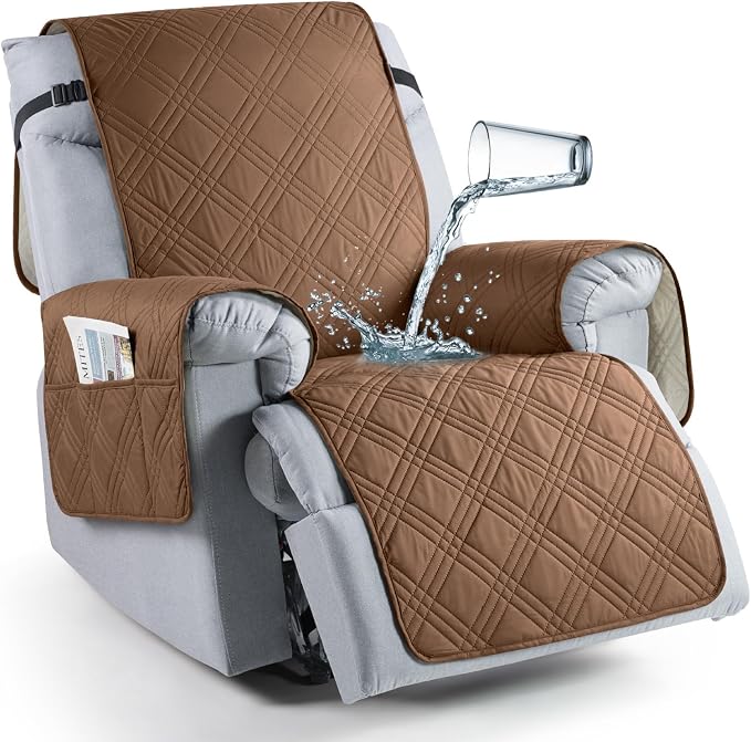 TAOCOCO 100% Waterproof Recliner Chair Covers, Non Slip Recliner Covers for Recliner Chair with Pocket, Washable Reclining Chair Cover Furniture Protector for Kids,Dogs(22'', Brown) by TAOCOCO