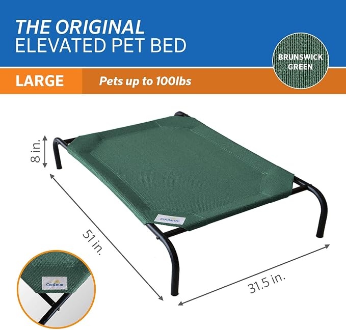 Gale Pacific Coolaroo The Original Cooling Elevated Dog Bed, Indoor and Outdoor, Large, Brunswick Green, 51.00" x 31.50" x 8.00" - Image 4