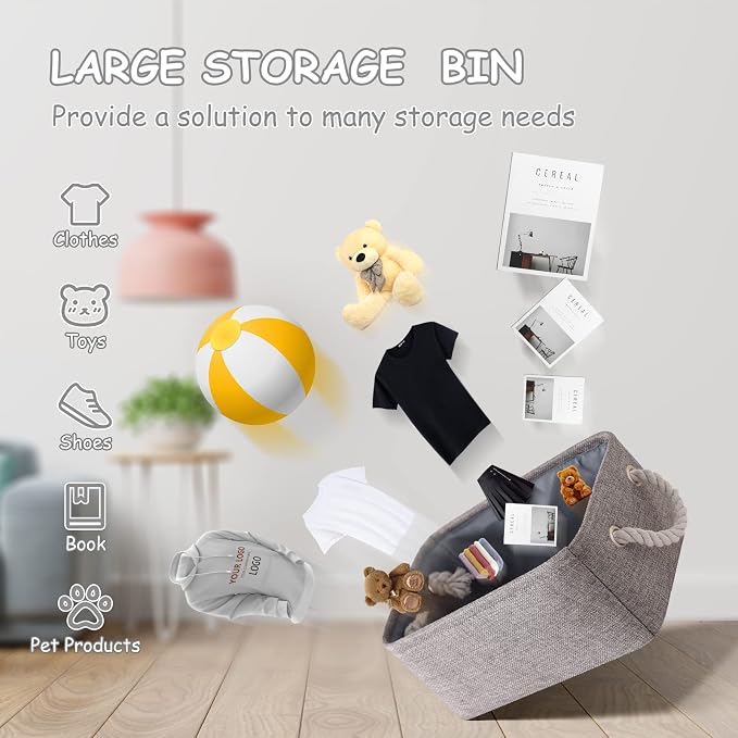 TheWarmHome Storage Bins - 3PCS Fabric Storage Baskets for Organizing Shelves | Large Basket Closet Organizer for Home Shelf Dog Laundry Organization | Collapsible Storage Cubes W/Handles - Image 3