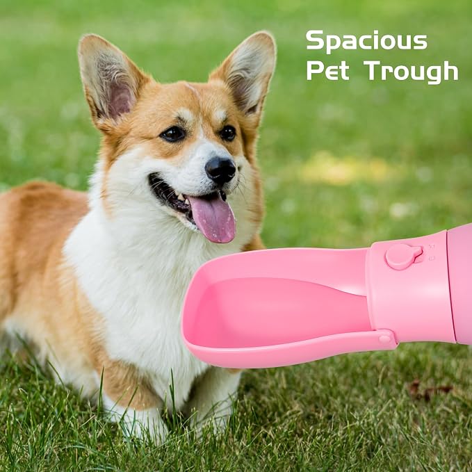 Portable Dog Water Bottle 10oz Pink | Foldable pet water dispenser, food grade plastic, ease to use for outdoor walking, hiking, travel - Image 3