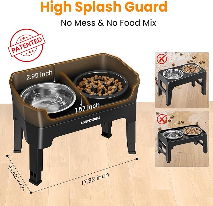 URPOWER Mess Proof Elevated Dog Bowls Double Deck Slow Feeder | No Spill Water Bowl, Slow Feeder Dog Bowls, Non-Slip Food and Water Bowl Set for Small, Medium & Large Dogs - Image 2
