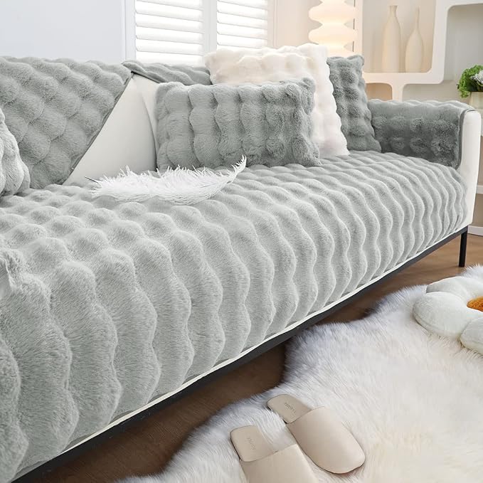 Faux Fur Couch Covers for Sofa Thick Fuzzy Sofa Covers for Dogs | Soft Warm Couch Cover Shaggy Fuzzy Sectional Sofa Cover Non-Slip Plush Sofa Slipcover Furniture Protector - Image 6