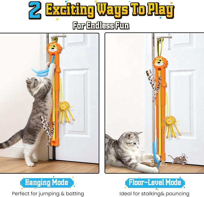 Cat Toys for Indoor Cats, 2 in 1 Door Hanging Cat Toy Interactive Automatic Moving 2 String Tails for Multi-Cat Households, Plush Dangler for Kitten Toys Hide and Seek Motion Activated, 4 Sounds/Off - Image 3