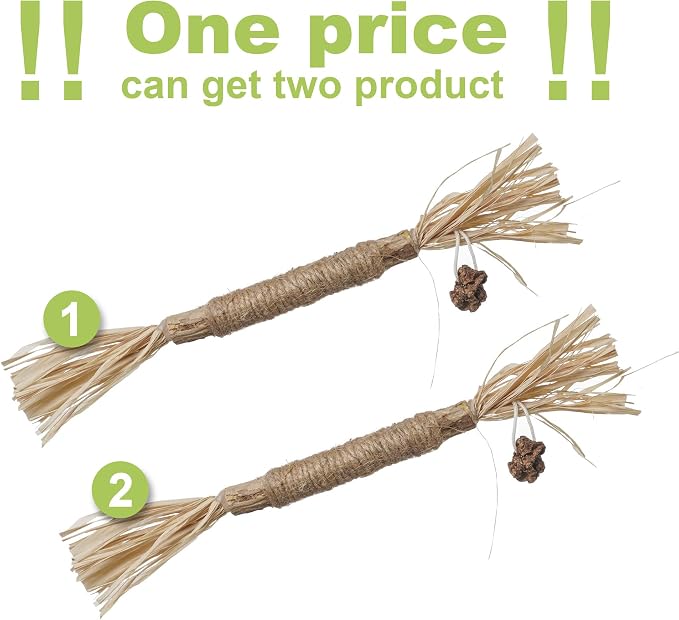 PAZ'S GIFT Catnip Toy Cat Toys Catnip Toy cat chew Toy cat Kicking silvervine Stick Teeth Cleaning Cute Kitten Teething Indoor Interactivecat Dental Care Matatabi (Raffia 2pcs) - Image 2