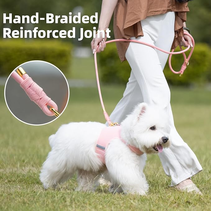 5FT Dog Leash 5/16 inch Puppy Cat Rope Lead | Light Pink,with Anti-tangle Swivel Clip, Comfortable Non-slip Grip Handle, Ideal for Daily Walks, for Small Medium Dogs - Image 3