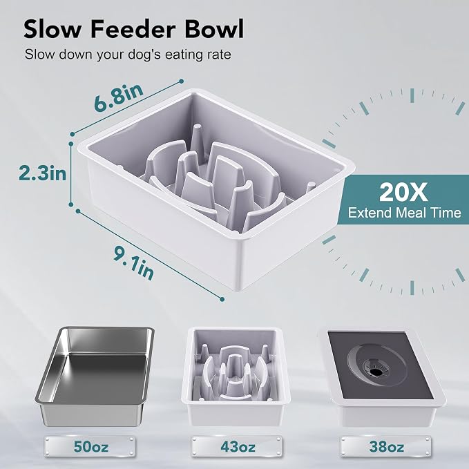 UPSKY 3-in-1 Elevated Dog Bowls Set with 4 Height Adjustable Stand, White | 304 Stainless Steel Bowl, No Spill Water Bowl, Slow Food Bowl, Anti-Slip, Dishwasher Safe, Suitable for Small Medium Dogs - Image 4