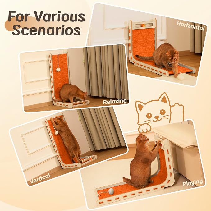 Felt Cat Scratcher for Indoor Cats,26.8 Inch,Orange | L Shaped Scratching Post, Scratch Board Scratchers for Large Cat Scratch Pad Furniture Protector with Bell Ball Kitten Toys - Image 7