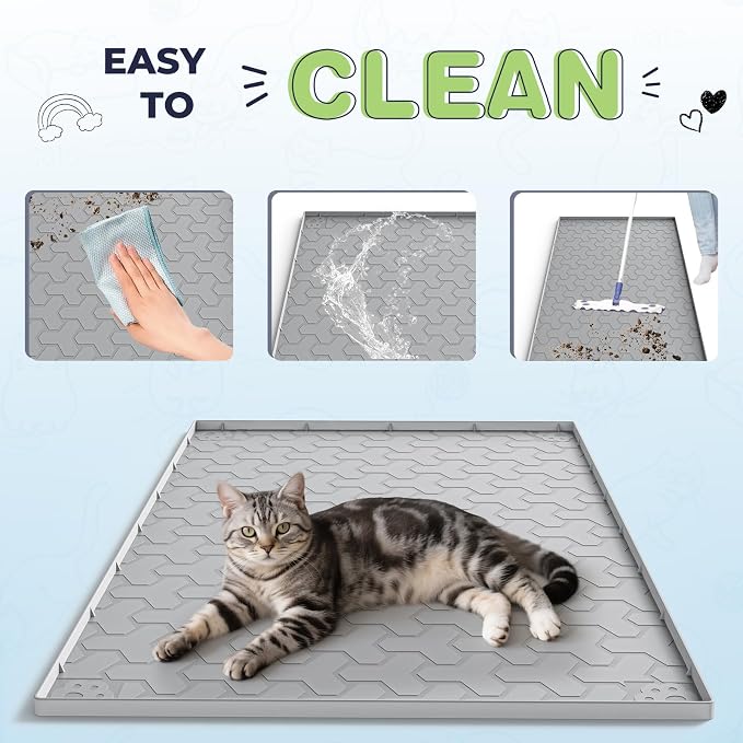 Silicone Cat Litter Mat for Litter Box - 34" X 22"/24" X 15" Waterproof Urine - Proof Mat, Non - Slip Trapping Pad to Keep Floor Clean, Easy to Clean Cat Floor Mat（Gray) - Image 4