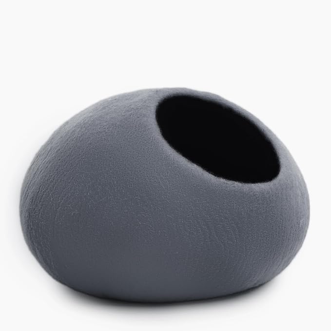 Luxurious Merino Wool Cat Cave - Foldable Hideaway Pod for Indoor Cats - Premium Felt Kitten Pet Enclosure - Covered Cat House for Ultimate Cozy Comfort by Woolygon (Grey Plain) - Image 4