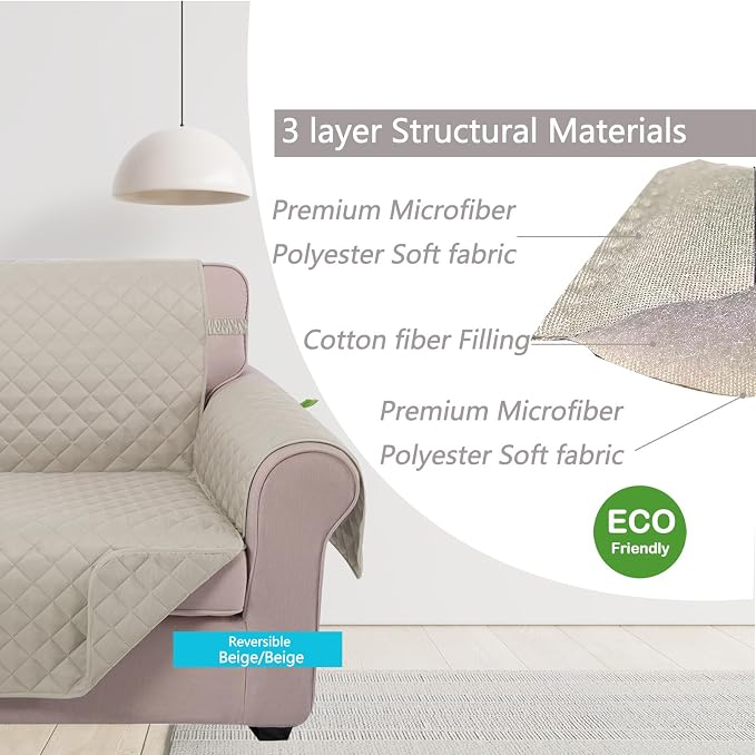 U-NICE HOME Loveseat Sofa Cover for 2 Cushion Couch, Beige/Beige | 54''Oversized Loveseat Cover Washable, Pet Friendly, Elastic Straps, Water Repellent, Furniture Protector for 2 Cushion - Image 4