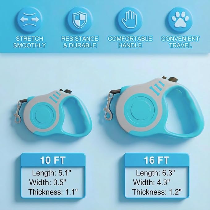 Retractable Dog Leash Lightweight 10/16FT Leash with Non-Slip Handle, for Small Dogs Puppy (Gray Blue, 10 FT) | with Non-Slip Handle for Small Dogs Puppy (Gray Pink, 10FT) - Image 6