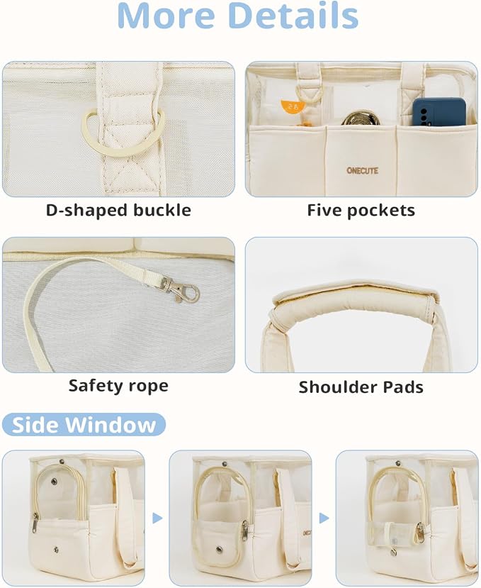 ONECUTE Dog Purse Carrier for Small Dogs Rabbit cat with Large Pockets, Cotton Bag, Dog Carrier Soft Sided, Collapsible Travel Puppy Carrier (Beige Breathable, 17.0" L x 7.5" W x 12.0" H) - Image 4