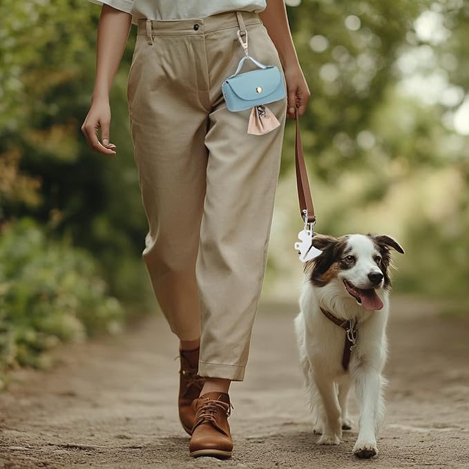 Affrolling 5 Pcs Leather Dog Poop Bag Holder Christmas Include 45 Scented Poop Bags Dispenser Cute for Travel Walking Dog Park and Outdoor Use(Sky Blue) - Image 3