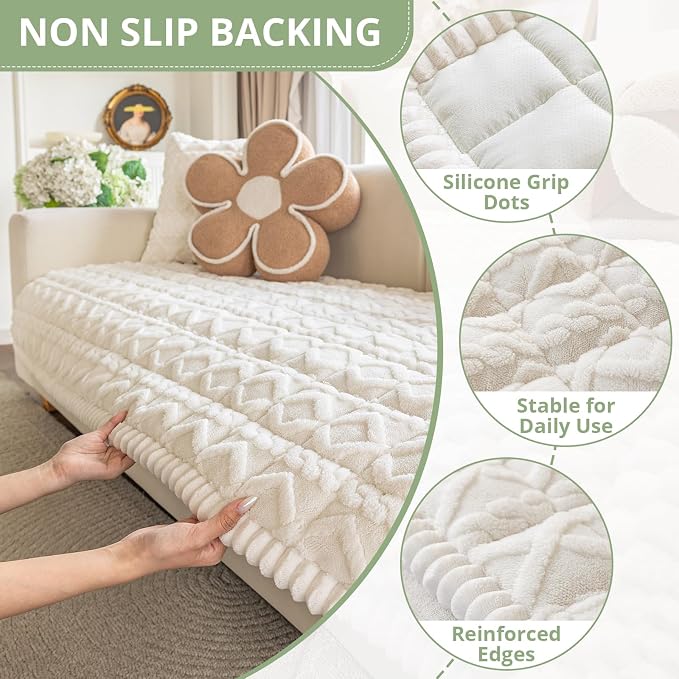 OstepDecor Couch Cover for Dogs, Washable Non Slip Sofa Cover for Pets | Soft Couch Covers for Sofa, Loveseat and Sectional, Furniture Protector Against Pet Hair & Dirt (35.4" x 63", Cream) - Image 5