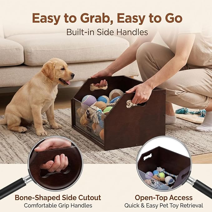 Pethiy Dog Toy Box,Wooden Pet Toy Storage Box, Pet Toy Organizer Basket | Toy bin for dogs large Dog Toy organizer pet toy storage for Collars and Pet Supplies,Living Room - Image 4