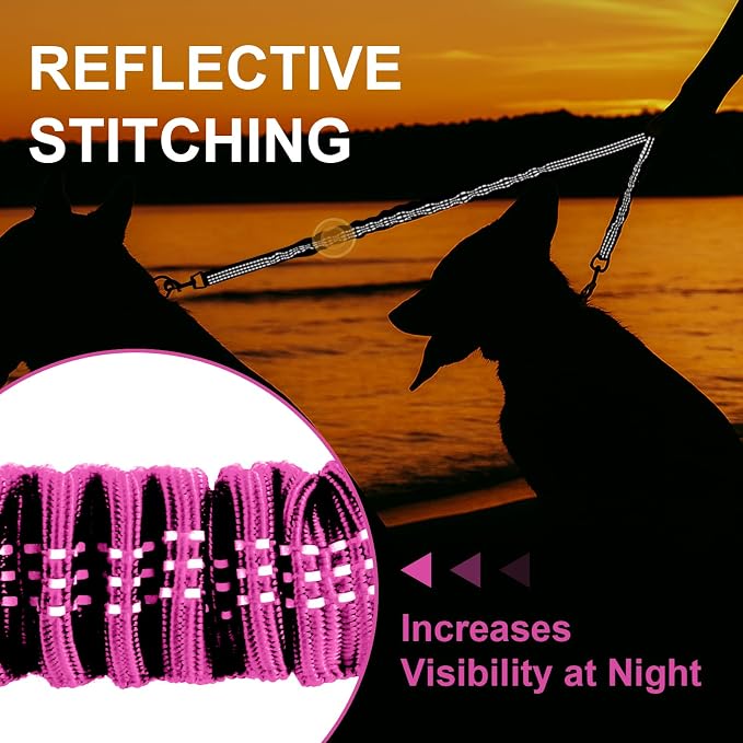 MingXpet 2 Dog Leash, Dog Leash for 2 Dogs, 360° Swivel No Tangle Double Walking Training Leashes for Large Dogs that Pull, Comfortable Shock Absorbing Reflective Bungee, Rose - Image 5