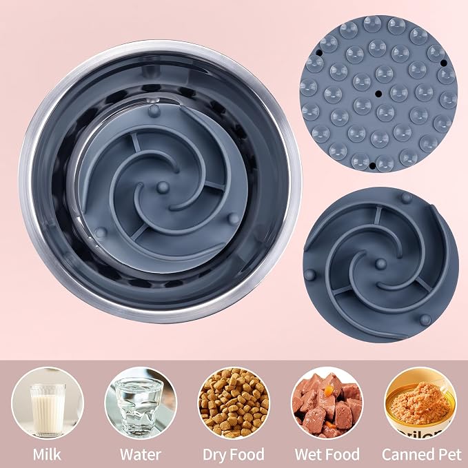 Slow Feeder Dog Bowls Insert, Bestalk Soft Silicone Slow Eating Feeder Insert with Suction Cups for Small, Medium and Large Dogs, Fit into Basic and Elevated Dog Bowls, Grey - Image 7