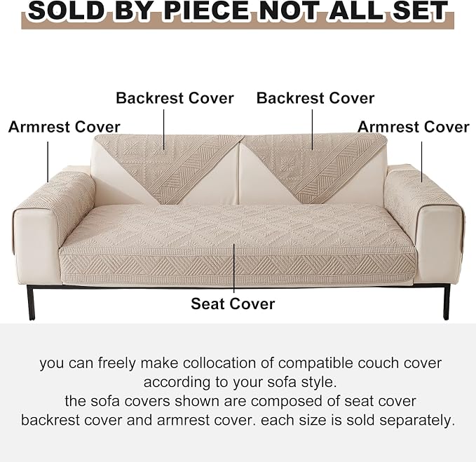 vctops Boho Cotton Quilted Sofa Couch Cover Washable Soft Non Slip Sectional Couch Covers Floral Embroidery Sofa Slipcover for Dogs, Children, Pets Furniture Protector (Coffee,28"x28") - Image 2