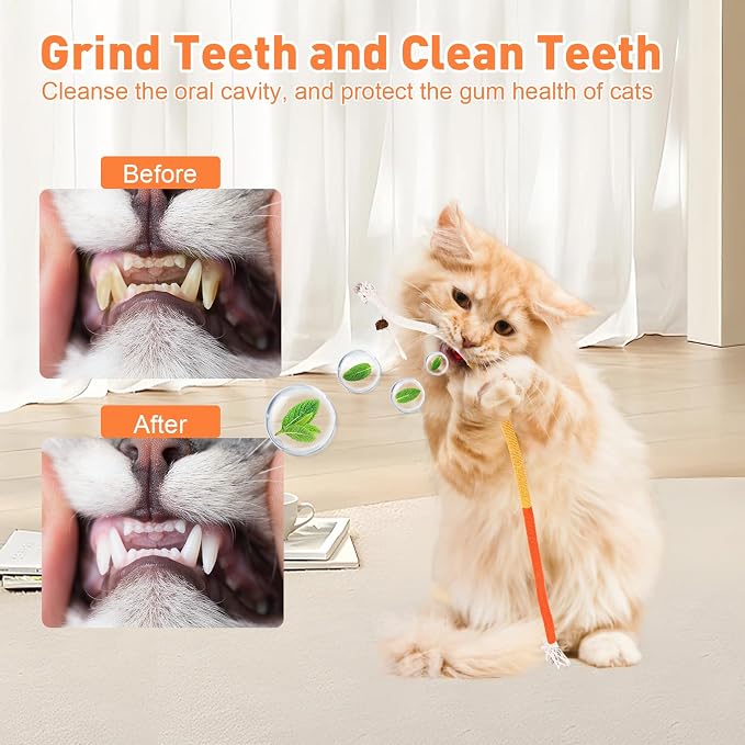 TEAWOO 6 PCS XL Cat Toys Chew Ropes, 27.56 Inches Cat Chew Rope Toy for Teeth Cleaning, Safe Catnip Toys for Cats Rope Chew Toy (6 Bags of Catnip Included) - Image 5