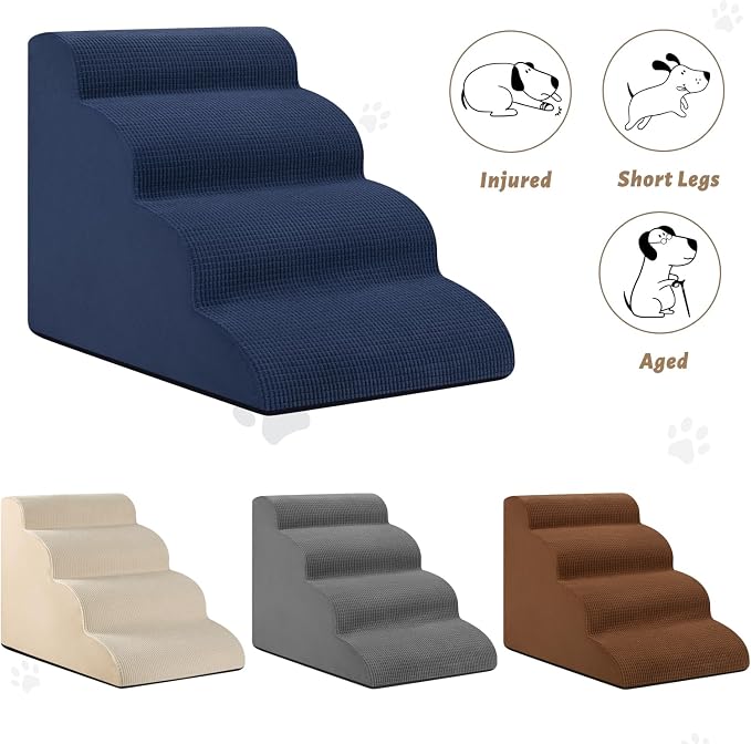 Aodisman Dog Steps for Bed or Couch,4-Step Pet Stairs Ramp for Small Dogs | 17.4" H Indoor Non-Slip Dog Stairs Help Senior Dogs,Short-Legged Breeds,Puppies and Cats to Reach Beds and Chairs,Grey,Blue - Image 8