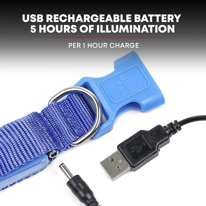 LED Dog Collar USB Rechargeable - Bright & High Visibility Lighted Glow Collar for Pet Night Walking - Weatherproof, in 6 Colors & 6 Sizes (Blue X-Small) - Image 5
