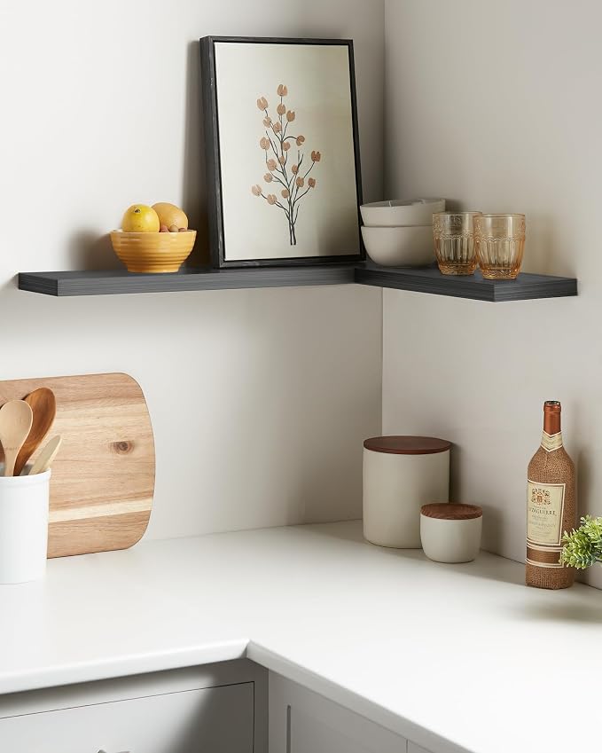 BAYKA Grey Floating Shelves 22.5in, Set of 2, Wall Mounted for Wall Deocr | Easy Install, 22lbs Max Load, Hidden Bracket, Shelving for Bathroom Bedroom Kitchen Book Room Storage, Multi-Wall Compatible - Image 2