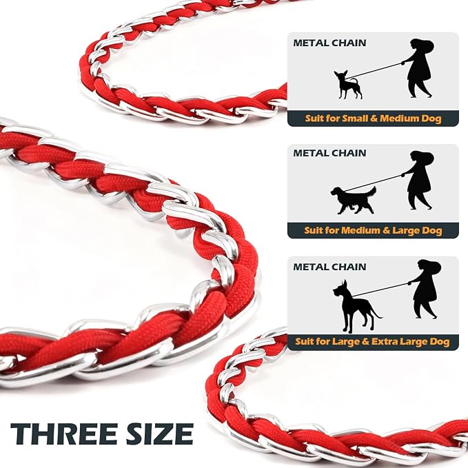 S-ETOVUS-Chain Dog Leash, Bite-Proof Metal Leash, with Padded Handle Red | Three Sizes 7.25FT/5.2FT/4FT, Woven From Nylon Rope And Chain, Durable And Bite-Resistant, Comfortable With Padded Handles - Image 8