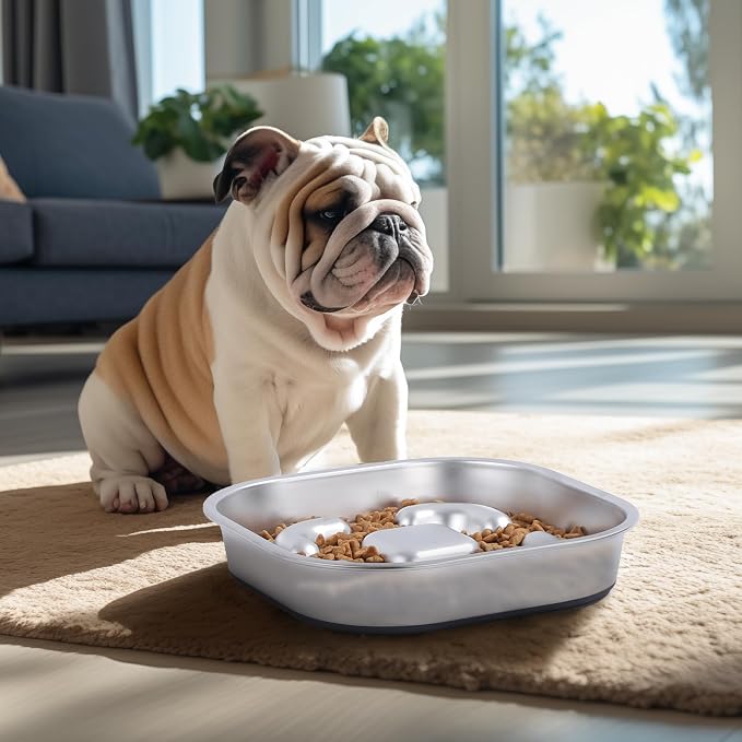 Nicelock Slow Feeder Dog Bowls 304 Stainless Steel 5 Cups, Large Capacity Dog Food Slow Feeding With Non-Slip Rubber Base, 2-in-1 Slow Feeder Metal Dog Bowl for All Breeds Size - Image 7