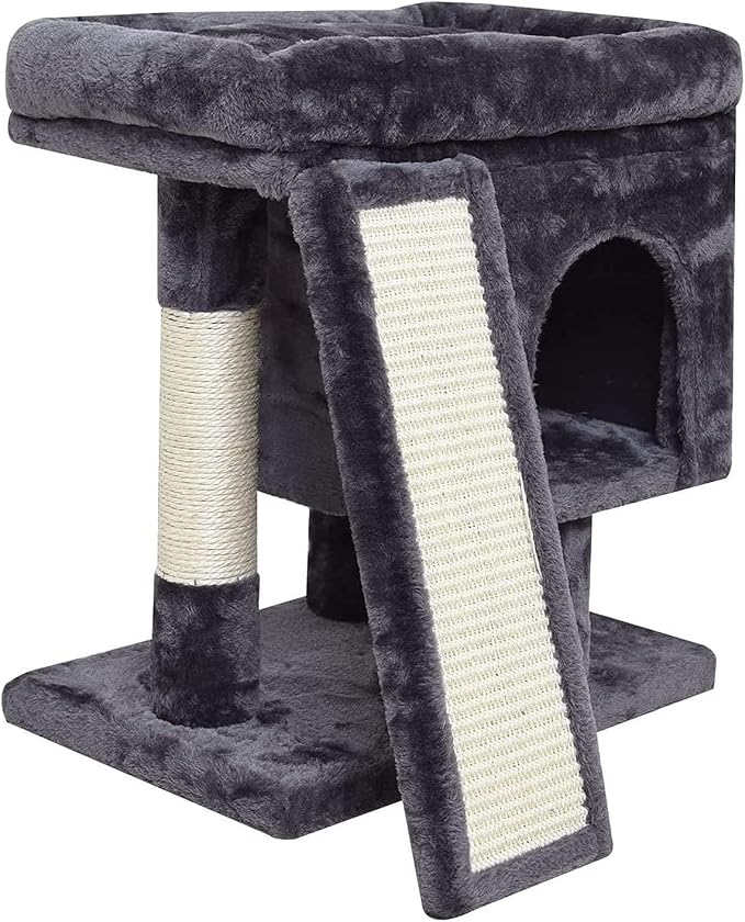 SYANDLVY Small Cat Tree for Indoor Cats Large Adult, Activity Tower with Scratching Post, Modern House with Padded Perch, Kittens Condo with Board, Cat Cave (Smoky Grey) by SYANDLVY