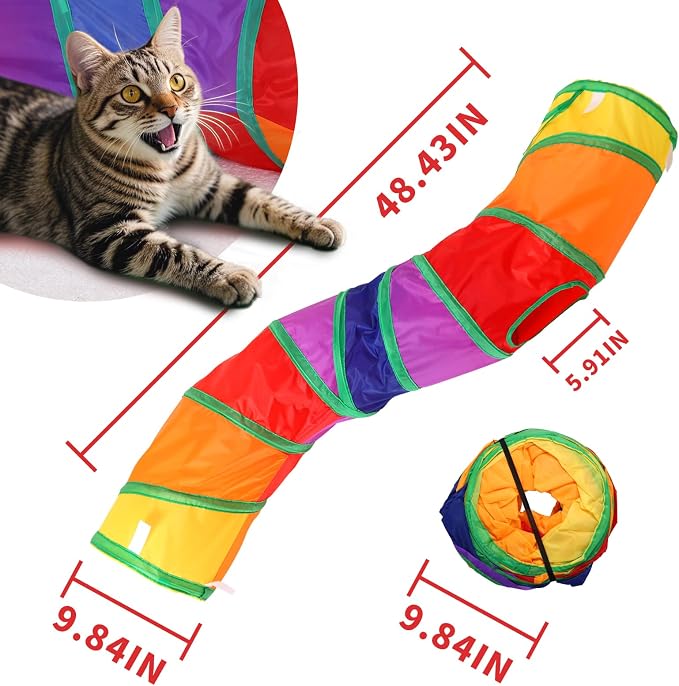 Pet Cat Tunnel, S-Shape Tunnels for Indoor Cats, Collapsible Pet Tunnel for Kitten, Puppy, Rabbit, 25cm-Wide Tunnels, Durable & Breathable, with Peek Hole Toy Ball - Image 7