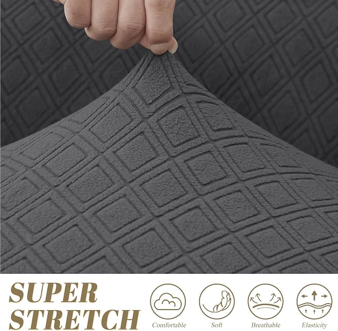 ALIECOM Corner Sectional Couch Covers Washable Sofa Cover L Shaped Couch Cover for Dogs Pets Stretch Soft Sectional Slipcovers with Non Slip Strips U Shape Furniture Protector (Charcoal Grey, Medium) - Image 4