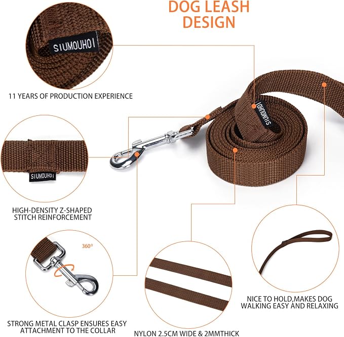 Strong Durable Nylon Dog Training Leash, 1 Inch Wide Traction Rope, 6 ft 10ft 15ft Long, for Small and Medium Dog (Brown, 6 Feet) - Image 4