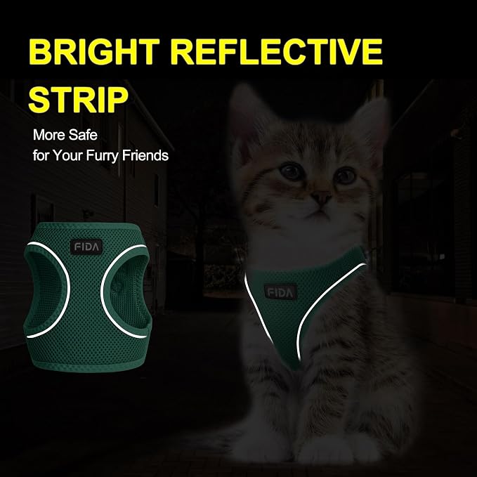 Fida Cat Harness and Leash Set for Walking Kitten and Puppy, Escape Proof Kitten Harness with Breathable Lightweight Soft Mesh, Adjustable Reflective Step-in Design. (XS, Green) - Image 4