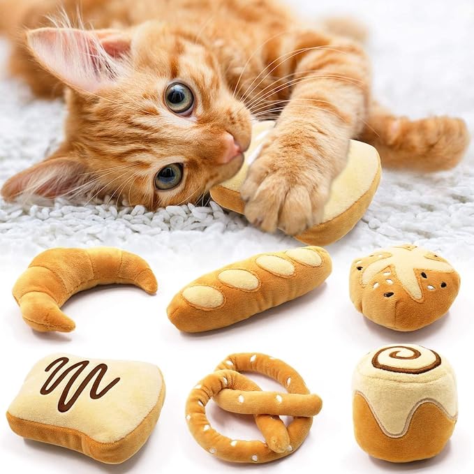 CiyvoLyeen Plush Bread Catnip Toys for Indoor Cats 6 Pack | Bread Cat Chew Toys, Boredom Relief, Interactive Play, Soft Durable Plush with Catnip, Funny Gift for Cat Lovers & Kitten by CiyvoLyeen