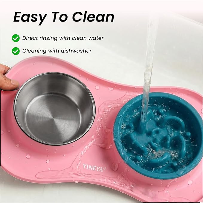 YINEYA 3 in 1 Slow Feeder Dog Bowls,Dog Water Bowl,Cat and Dog Food Bowl | Stainless Steel Dog Bowls with Non-Spill Dog Bowl Mat, Anti-Choking Puppy Bowls, Easy Clean for Large Medium Small Dogs Cats - Image 5