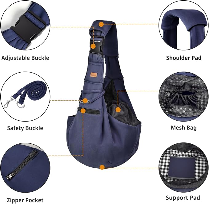 CUBY Dog and Cat Sling Carrier - Hands Free Reversible Pet Papoose Bag - Soft Pouch and Tote Design - Suitable for Puppy, Small Dogs Cats Outdoor - Image 4