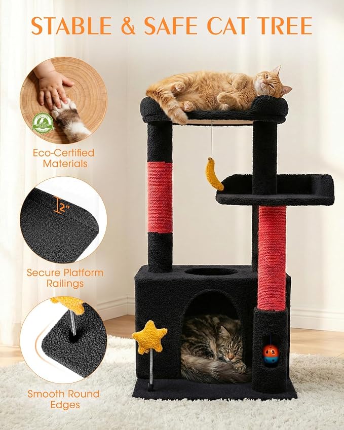 Small Cat Tree, Compact 30" Cat Tower for Indoor Kittens | Plush Finish, Cozy Condo, Soft Top Perch, Sisal Scratching Post, Dangling Ball Toy, Anti-Tip Base, for Cats up to 15 lbs - Image 4