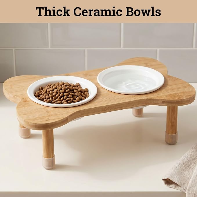 Elevated Dog Bowls for Small Dogs, Set of 2 Ceramic Dog Bowls with Stand | Screw-in Bamboo Legs, Pre-Drilled Holes, Anti-Slip Bamboo Stand, Easy to Assemble, Set of 2 Dog Bowls for Dogs up to 20 lbs - Image 4